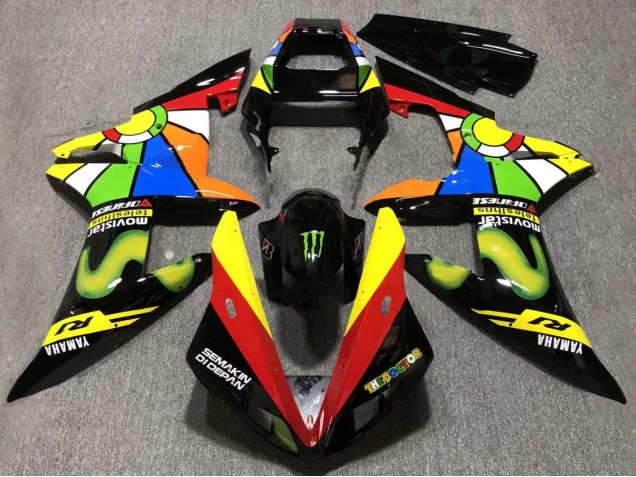 Acquista Carena Moto Yamaha YZF 1000 R1 2002-2003 - Nero Lucido Rosso Giallo Verde Movistar Semakin Didepan