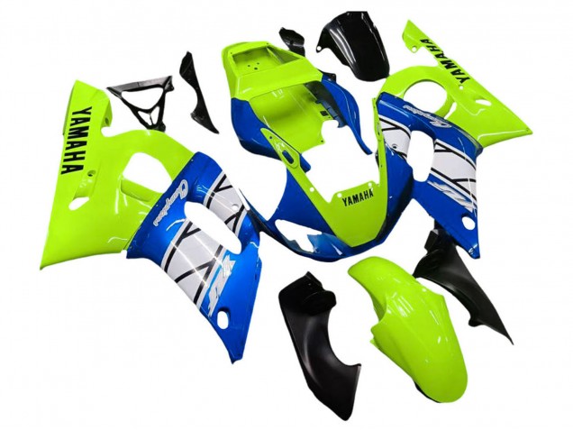 Acquista Carena Moto Yamaha YZF 600 R6 1998-2002 - Neon Verde Blu Bianco Champions