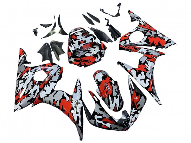 Acquista Carena Moto Yamaha YZF R6S 2006-2009 - Nero Rosso Grigio Camouflage