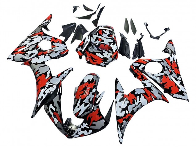 Acquista Carena Moto Yamaha YZF R6S 2006-2009 - Nero Rosso Grigio Camouflage