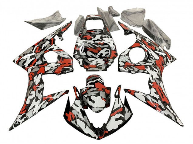 Acquista Carena Moto Yamaha YZF R6S 2006-2009 - Nero Rosso Grigio Camouflage