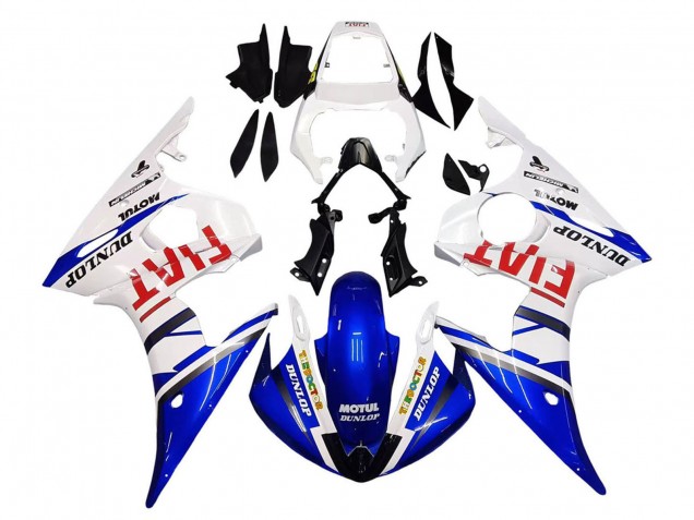 Acquista Carena Moto Yamaha YZF 600 R6 2005 - Bianco Blu Dunlop Fiat Motul
