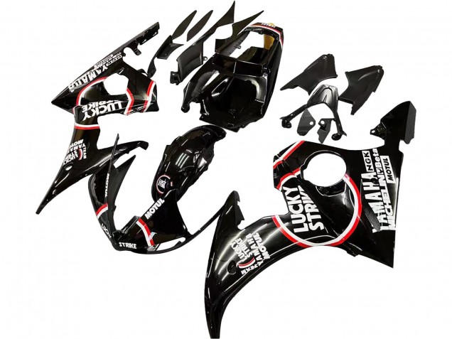 Acquista Carena Moto Yamaha YZF 600 R6 2005 - Nero Lucido Bianco Lucky Strike Motul