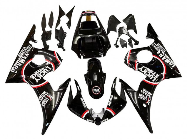 Acquista Carena Moto Yamaha YZF 600 R6 2005 - Nero Lucido Bianco Lucky Strike Motul