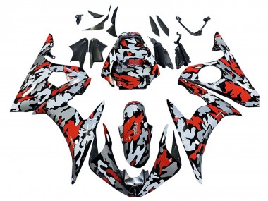 Acquista Carena Moto Yamaha YZF 600 R6 2005 - Nero Rosso Grigio Camouflage