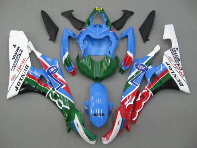 Acquista Carena Moto Yamaha YZF 600 R6 2006-2007 - Blu Verde Bianco Rosso Dunlop Michelin Motul