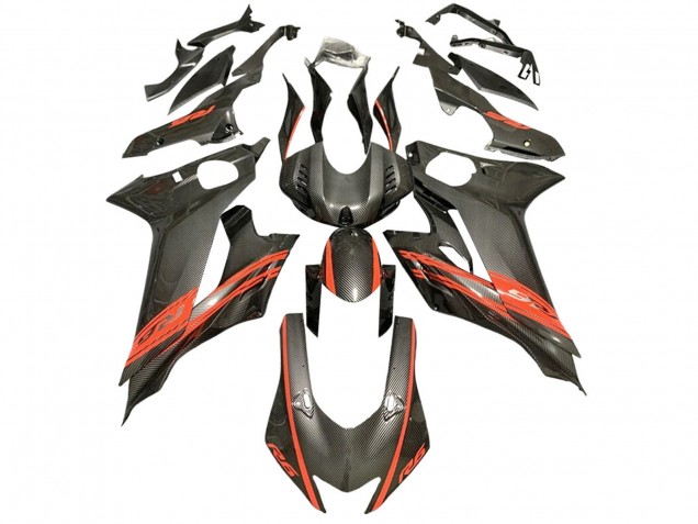 Acquista Carene Moto Yamaha YZF 600 R6 2017-2025 - Rosso Nero Fibra di Carbonio Stile