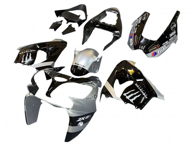 Acquista Carena Moto Kawasaki ZX9R 2002-2003 - Argento Nero Lucido Mostro Elf