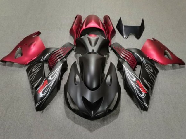 Acquista Carena Moto Kawasaki ZX14R ZZR1400 2006-2011 - Nero Opaco Rosso Argento Fiamma