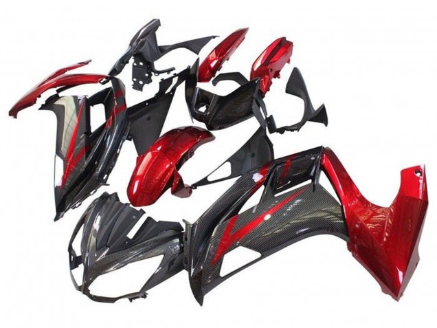 Acquista Carena Moto Kawasaki Ninja 650 EX650 2012-2016 - Rosso Nero Falso Fibra di Carbonio