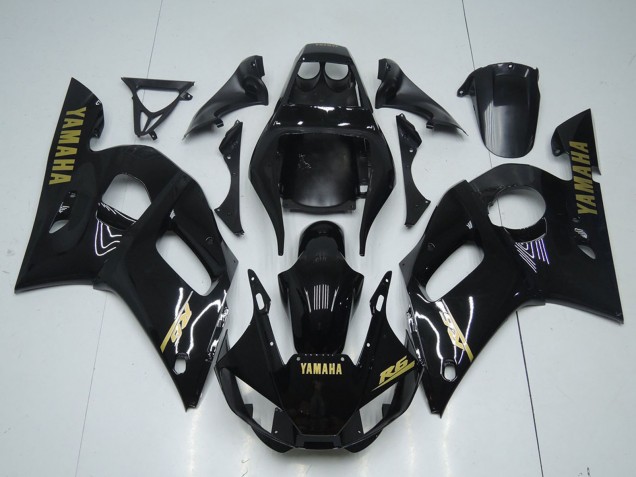 Acquista Carena Moto Yamaha YZF R6 1998-2002 - Nero Lucido Oro Decals