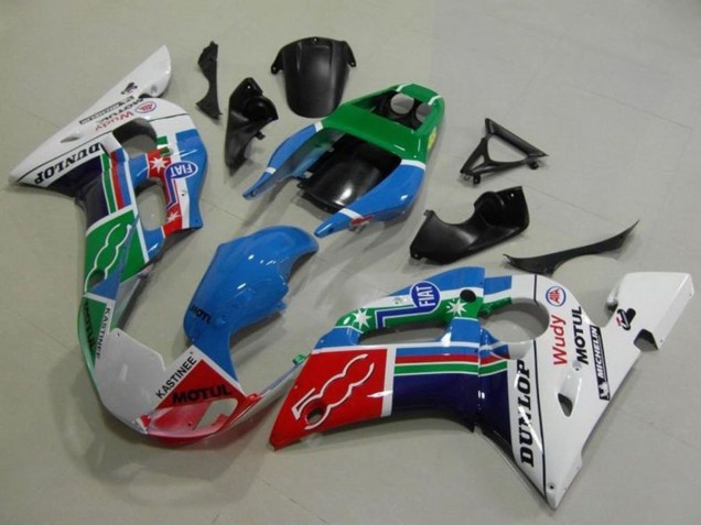 Acquista Carena Moto Yamaha YZF R6 1998-2002 - Bianco Blu Verde Rosso Fiat Motul Michelin Dunlop