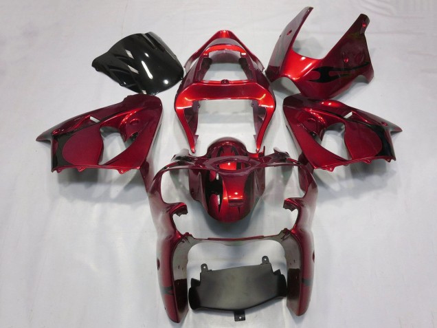 Acquista Carena Moto Kawasaki ZX6R 2000-2002 - Caramella Rosso Nero Tribal