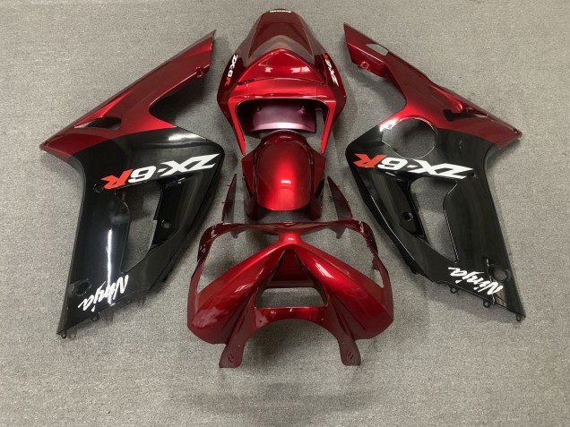 Acquista Carena Moto Kawasaki ZX6R 2003-2004 - Rosso Nero Lucido Bianco Ninja