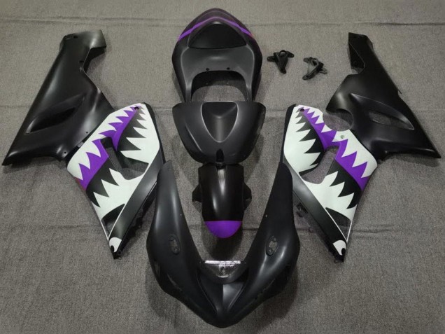 Acquista Carena Moto Kawasaki ZX6R 2005-2006 - Nero Opaco Bianco Viola Squalo