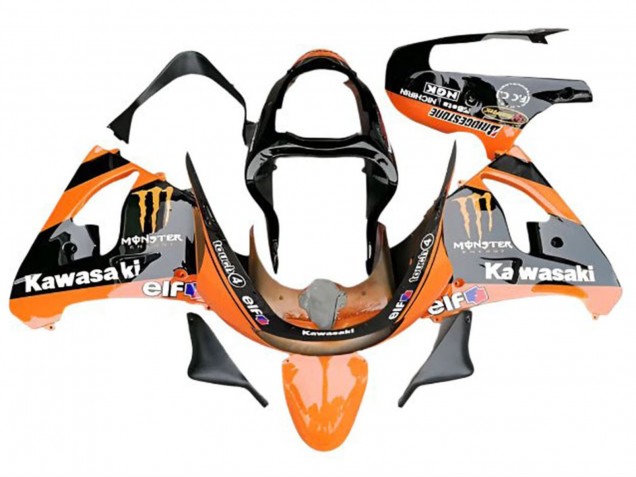 Acquista Carena Moto Kawasaki ZX6R 2009-2012 - Arancia Nero Lucido Elf Mostro