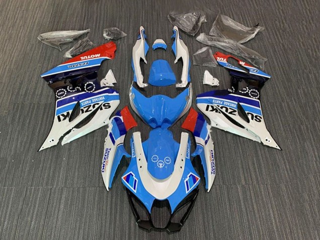 Acquista Carena Moto Suzuki GSXR1000 2017-2024 - Bianco Blu Banda Rosso Motul