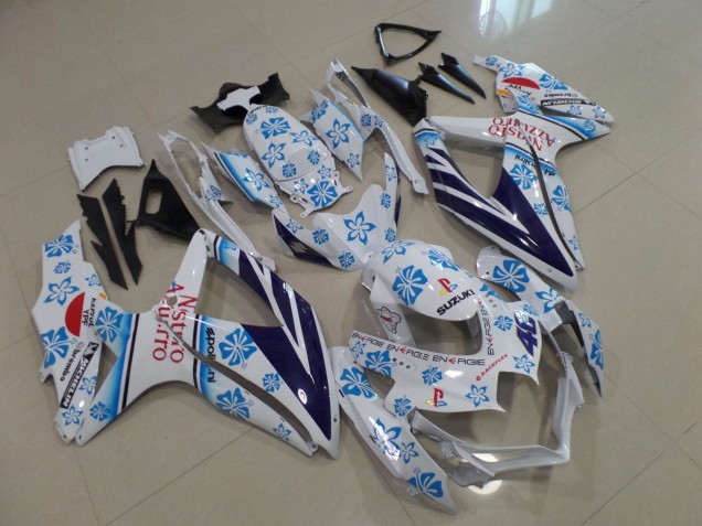 Acquista Carena Moto Suzuki GSXR 600 / GSXR 750 2008-2010 - Bianco Blu Fiore Rosso Nastro Azzurro