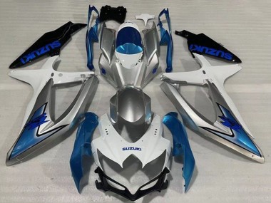 Acquista Carena Moto Suzuki GSXR 600 / GSXR 750 2008-2010 - Bianco Argento Azzurro Chiaro Nero