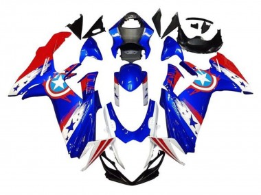 Acquista Carena Moto Suzuki GSXR 600 / GSXR 750 2011-2024 - Blu Bianco Rosso Captain America
