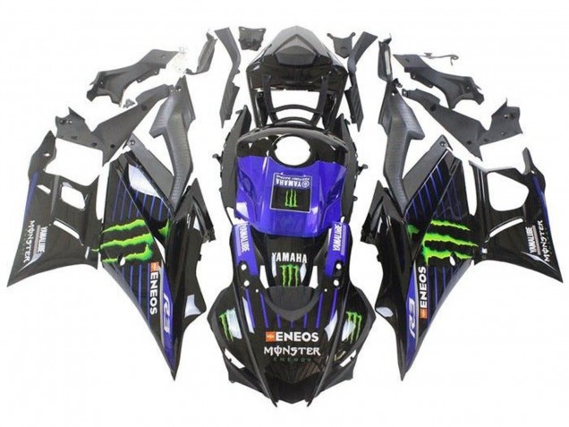 Acquista Carena Moto Yamaha YZF R3/R25 2019-2021 - Blu Nero Lucido Verde ENEOS Mostro