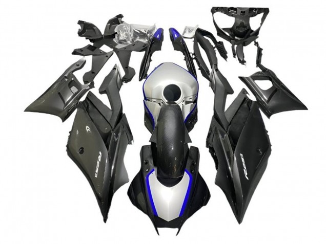 Acquista Carena Moto Yamaha YZF R3/R25 2022-2024 - Argento Blu Nero Fibra di Carbonio Stile
