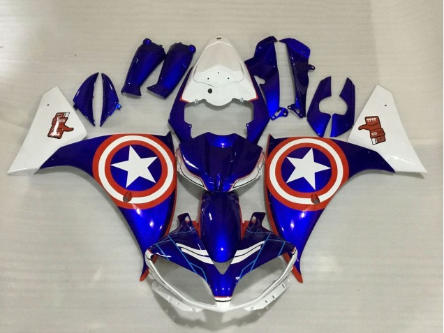 Acquista Carena Moto Yamaha YZF 1000 R1 2009-2011 - Blu Bianco Rosso Star Captain America