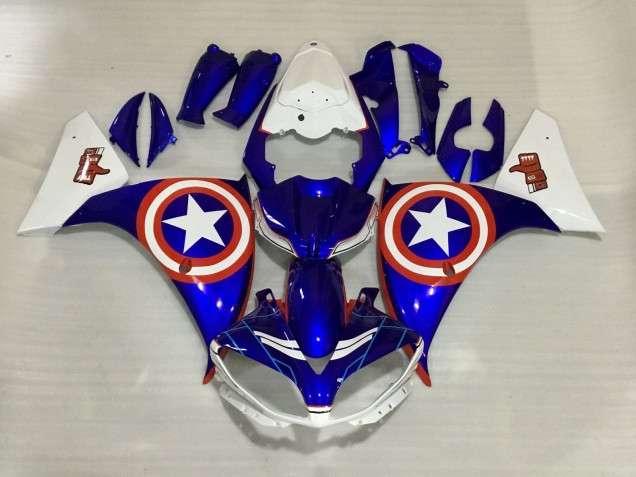 Acquista Carena Moto Yamaha YZF 1000 R1 2012-2014 - Bianco Blu Rosso Star Captain America