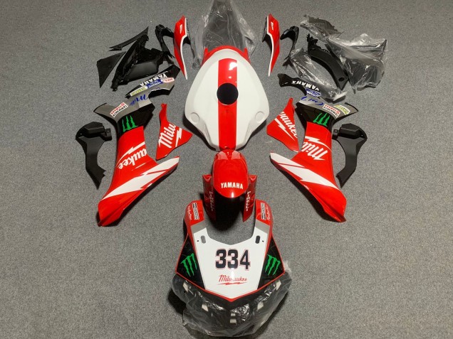 Acquista Carena Moto Yamaha YZF 1000 R1 2015-2019 - Bianco Rosso Nero Verde Mostro Milwaukee 334