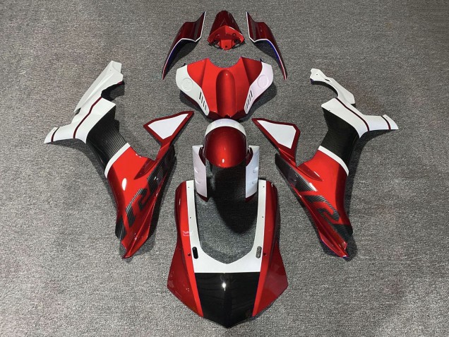 Acquista Carena Moto Yamaha YZF 1000 R1 2015-2019 - Bianco Rosso Falso Fibra di Carbonio
