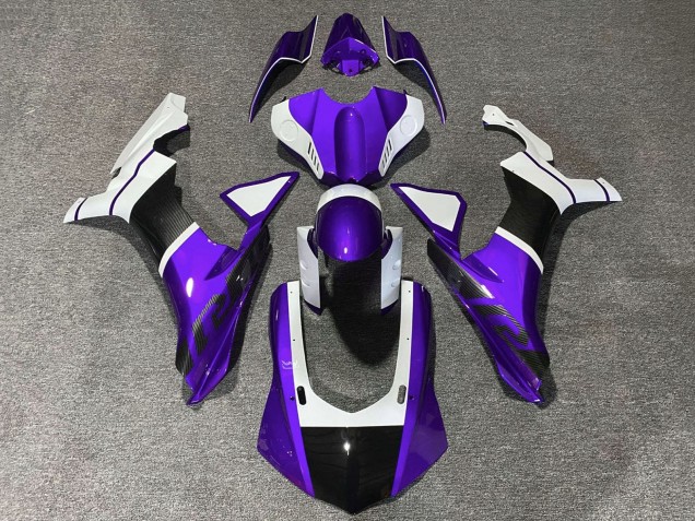 Acquista Carena Moto Yamaha YZF 1000 R1 2020-2025 - Viola Bianco Falso Fibra di Carbonio