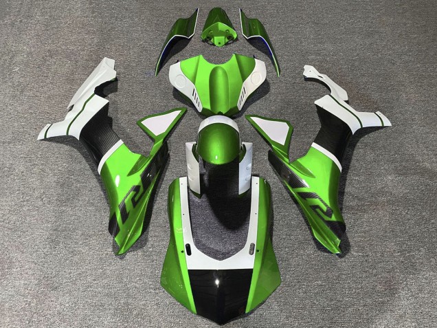 Acquista Carena Moto Yamaha YZF 1000 R1 2020-2025 - Bianco Verde Falso Fibra di Carbonio