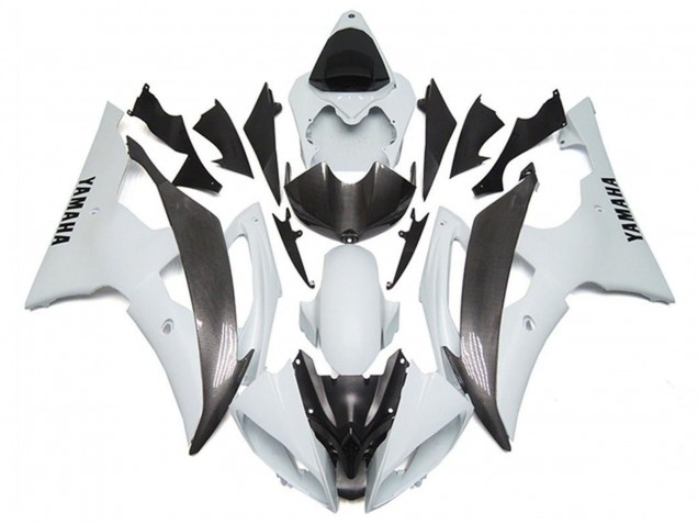 Acquista Carena Moto Yamaha YZF R6 2008-2016 - Bianco Falso Fibra di Carbonio Stile