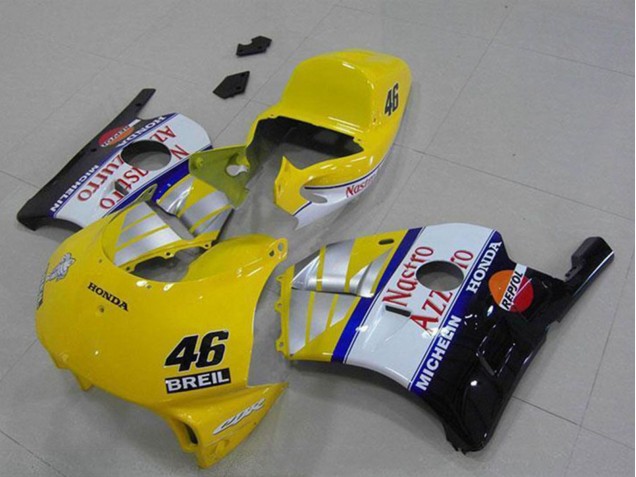 Acquista Carena Moto Honda CBR250RR MC22 1990-1998 - Giallo Argento Bianco Rosso Nastro Azzurro Breil 46