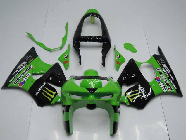 Acquista Carena Moto Kawasaki ZX6R 1998-1999 - Verde Nero Lucido Giallo Elf Bridgestone Mostro