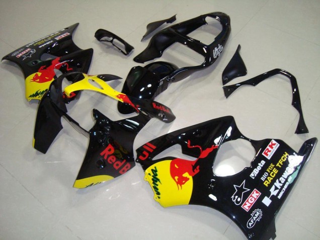 Acquista Carena Moto Kawasaki ZX6R 2000-2002 - Nero Lucido Giallo Red Bull