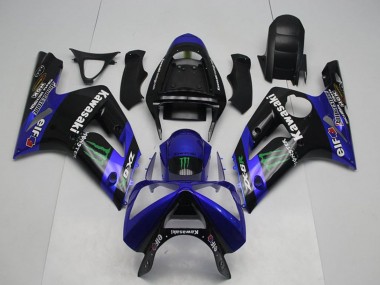 Acquista Carena Moto Kawasaki ZX6R 2003-2004 - Nero Lucido Blu Verde Mostro