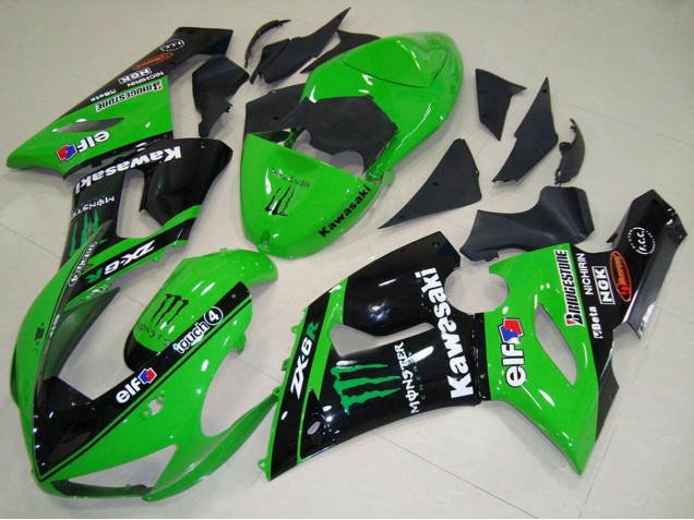 Acquista Carena Moto Kawasaki ZX6R 2005-2006 - Verde Nero Lucido Elf Mostro