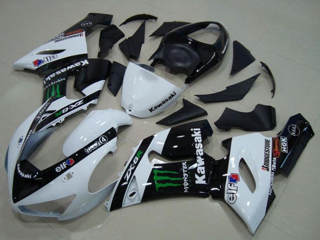 Acquista Carena Moto Kawasaki ZX6R 2005-2006 - Bianco Nero Lucido Verde Mostro