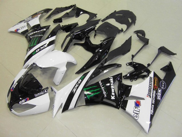 Acquista Carena Moto Kawasaki ZX6R 2009-2012 - Bianco Nero Lucido Verde Elf Touch4 Mostro Bridgestone