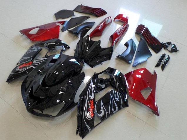 Acquista Carena Moto Kawasaki ZX14R ZZR1400 2006-2011 - Rosso Nero Lucido Argento Fiamma