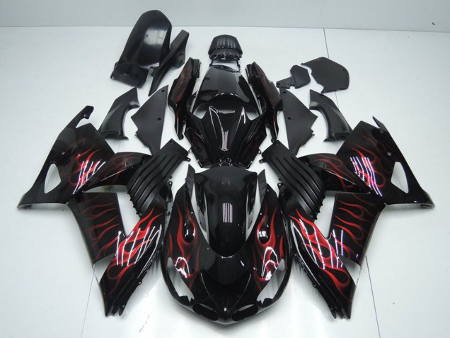 Acquista Carena Moto Kawasaki ZX14R ZZR1400 2006-2011 - Nero Lucido Rosso Fiamma