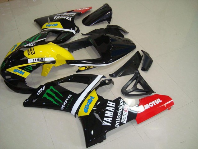 Acquista Carena Moto Yamaha YZF R1 2000-2001 - Nero Lucido Giallo Bianco Rosso Mostro Motul