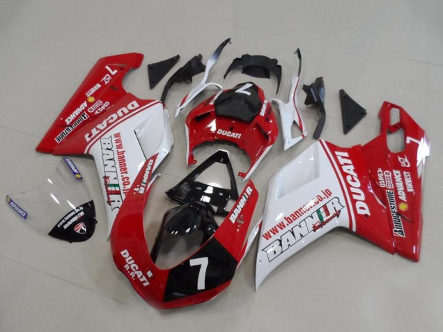 Acquista Carena Moto Ducati 848 1098 1198 2007-2014 - Bianco Rosso Nero Lucido Banner 7