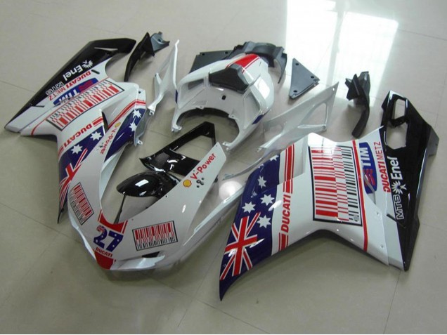 Acquista Carena Moto Ducati 848 1098 1198 2007-2014 - Bianco Blu Rosso Nero Lucido Bandiera Americana Tim 27