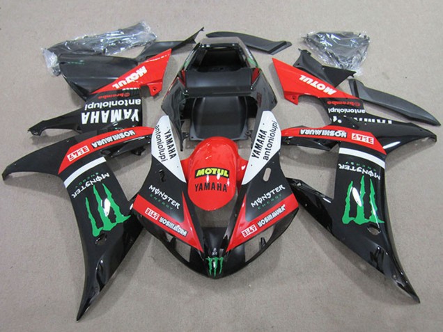 Acquista Carena Moto Yamaha YZF R1 2004-2006 - Rosso Bianco Nero Lucido Verde Motul Mostro