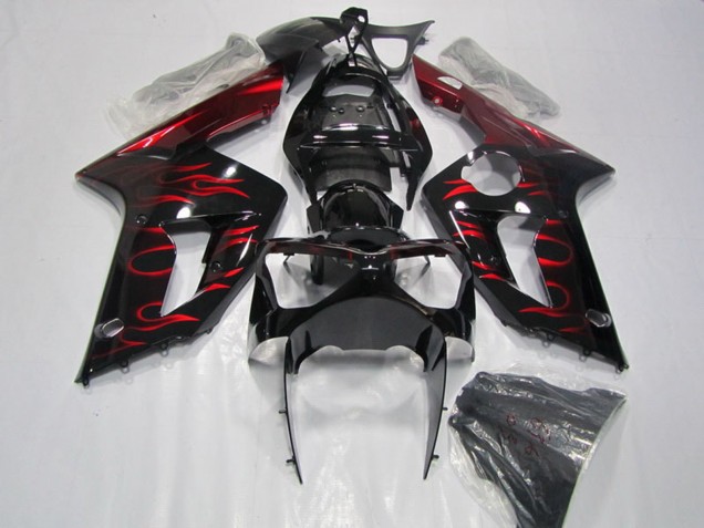 Acquista Carena Moto Kawasaki ZX6R 2003-2004 - Nero Lucido Rosso Fiamma