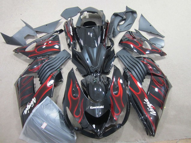 Acquista Carena Moto Kawasaki ZX14R ZZR1400 2006-2011 - Nero Lucido Rosso Fiamma