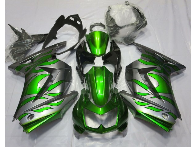 Verde & Argento Fiamma 08-12 Ninja 250 Carene Moto