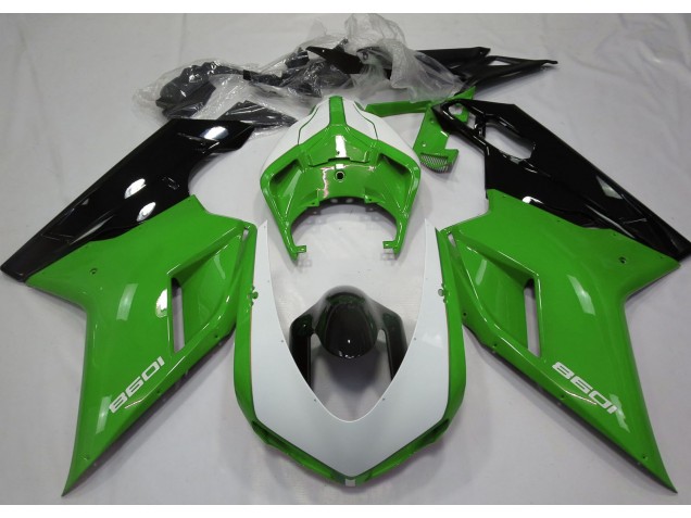 Verde Lucido & Bianco 07-14 Ducati 848 1098 1198 Carene Moto